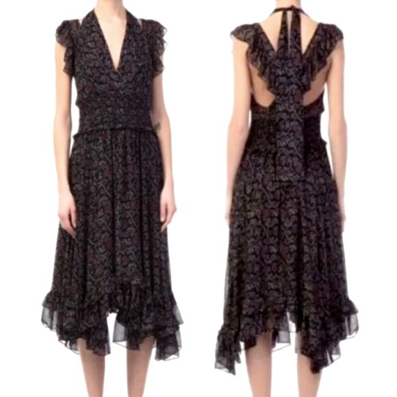 Ulla Johnson Dresses & Skirts - Ulla Johnson 4 Aviva 100% Silk Ruffle Midi Dress Backless Romantic Maxi Black